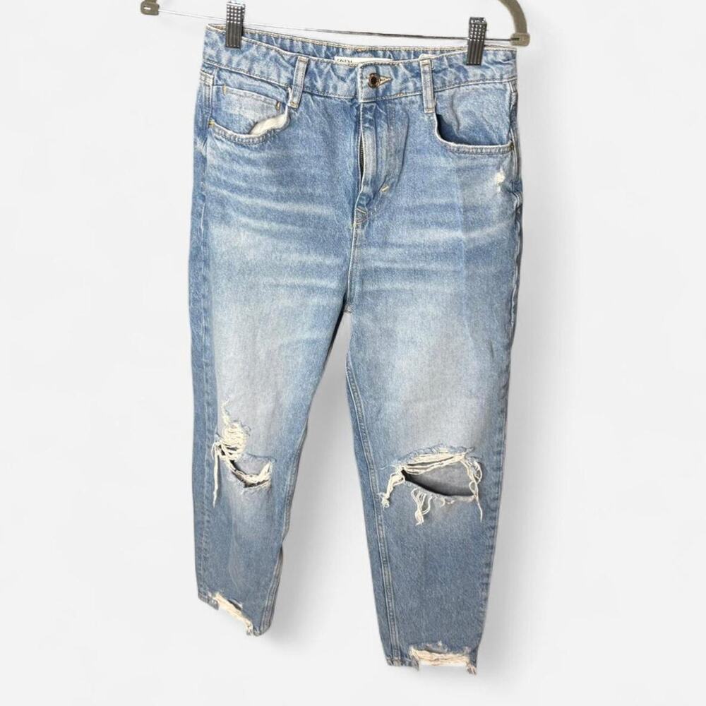 Zara Light Wash Distressed Straight Leg Jeans - USA 4 / EUR 36